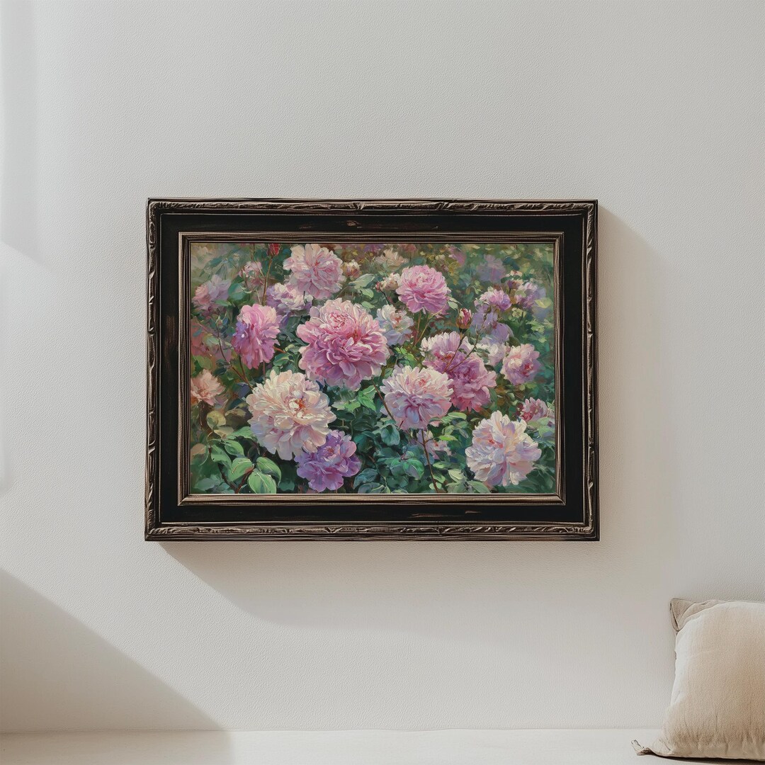Printable Pink Peony Garden Wall Art, Floral Wall Art Cottagecore ...