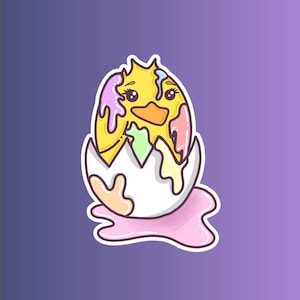 Cute Suzy Chick Die-Cut Sticker – Colorful Hatching Chick with Pastel Drips – Perfect Vinyl for Laptops, Notebooks, and Water Bottles!