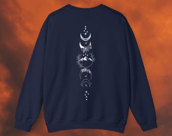 Moon Phase Sweatshirt, Celestial Back Design