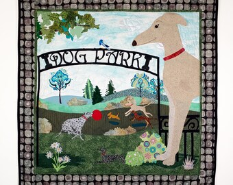 Greyhound Dog Park Quilted Wall Hanging