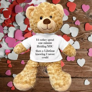 I&#39;d rather spend one minute holding you than a lifetime knowing I never could soft plush teddy bear, Valentine&#39;s Gift for her, Gift of Love