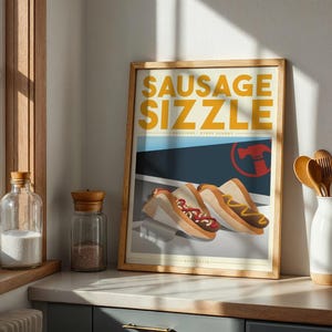 Sausage Sizzle Art, Australian Food Art, Foodie Wall Art, Aussie Poster, Aussie Printable Art, Funny Aussie Gift, Australian Digital Print