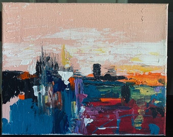 Original Abstract Acrylic Painting 8x11 "Castle Hill"