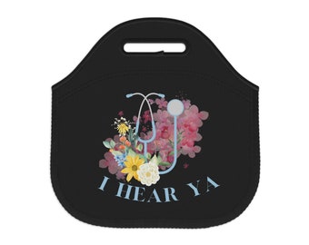 I Hear Ya watercolor stethoscope Neoprene Lunch Bag