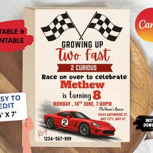 TWO Fast Birthday Invitation Vintage Race Car Birthday Two Fast Birthday Invite Retro Race Car Birthday Editable Digital Download Invitation