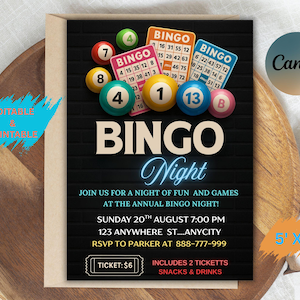 Editable Bingo Night Flyer Template: School Fundraiser Invite (5x7 Inches, PDF Download)