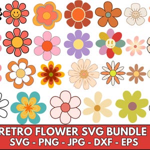 Retro Flower SVG Bundle: Boho Daisy Clipart (Instant Download)