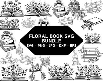 Floral Book SVG Bundle: Wildflower Clipart, Book Lovers PNG (Digital Download)
