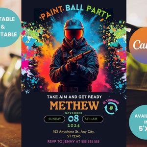 Paintball Birthday Invitation, Editable Party Invite (Digital Download)