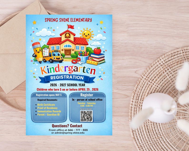 Kindergarten Registration Flyer Template | Editable School Enrollment ...