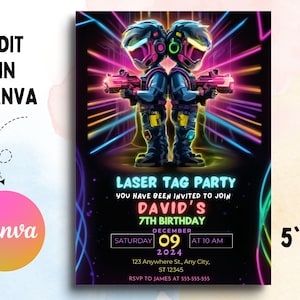 EDITABLE Laser Tag Birthday Invitation, Laser Tag Party Invite Template, Neon Red Glow Laser Tag, Boy Birthday Party, Instant Download