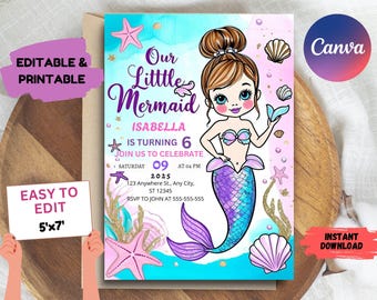 Editable Mermaid Birthday Invitation: Pink Under the Sea Invite (PDF)