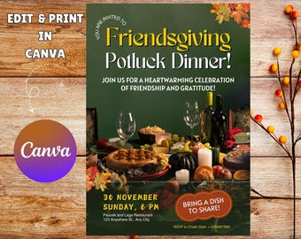 Thanksgiving Potluck Flyer: Holiday Dinner Sign Up (Canva Template)