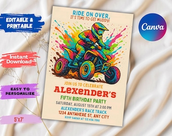 Editable ATV Birthday Invitation: Colorful Four Wheeler (Digital Download)