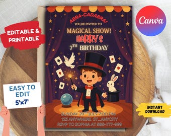 Invito di compleanno magico: festa del mago, spettacolo di magia (download PDF, 5x7 pollici)