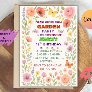 Wildflower Birthday Invitation: Garden Party Floral Canva Template (5x7 Inches)