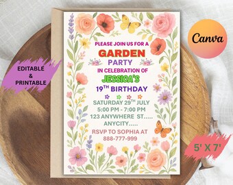 Wildflower Birthday Invitation: Garden Party Floral Canva Template (5x7 Inches)