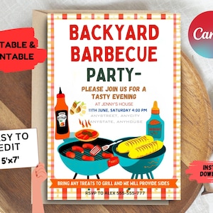 Modèle d'Invitation barbecue, invitation barbecue modifiable, invitation imprimable fête dans l'arrière-cour, téléchargement immédiat, invitation été barbecue, amusant barbecue