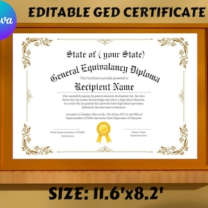 Editable GED Diploma Certificate Template (Canva)