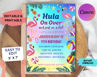 Invitación de cumpleaños de luau tropical: temática hula (PDF)