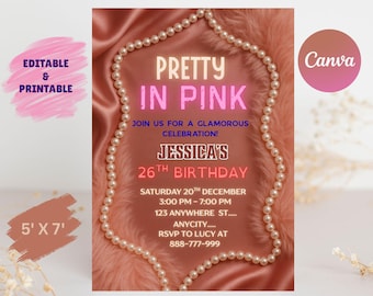 Editable Hot Pink Birthday Invitation, Birthday Party Invite, Editable Template, Instant Download Evite