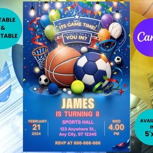 Modelo de convite esportivo editável Folheto esportivo Convites esportivos neon glow Convite temático esportivo Convite esportivo All Star Download instantâneo