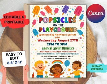 Editable Popsicles on the Playground Flyer: Back to School Night (8.5x11 PDF Template)