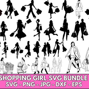 Shopping Girl Silhouette SVG Bundle (Digital Download)