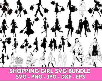 Shopping Girl Silhouette SVG Bundle (Digital Download)