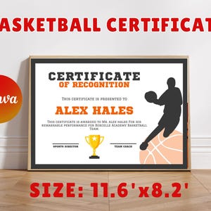 Editable Basketball Certificate, Basketball Award, Basketball End of Season Award, Basketball Team Award, Basketball Superlative