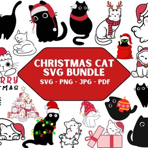 Paquete de svg de gato navideño, lindos gatos navideños png, cara de gato svg, lindos archivos de corte de svg de gato, diseños de svg navideños, sublimación de gato navideño