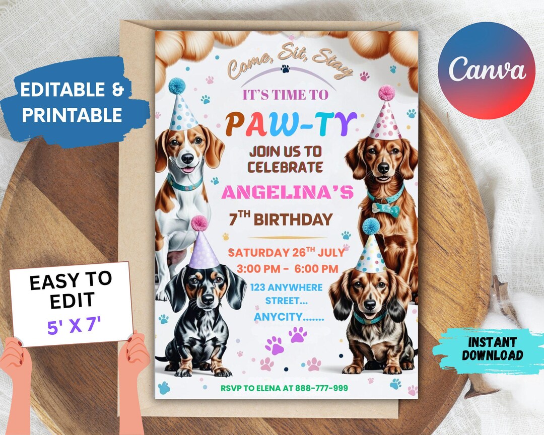 Editable Dog Birthday Invitation: Puppy Party Printable (5x7 Inches ...