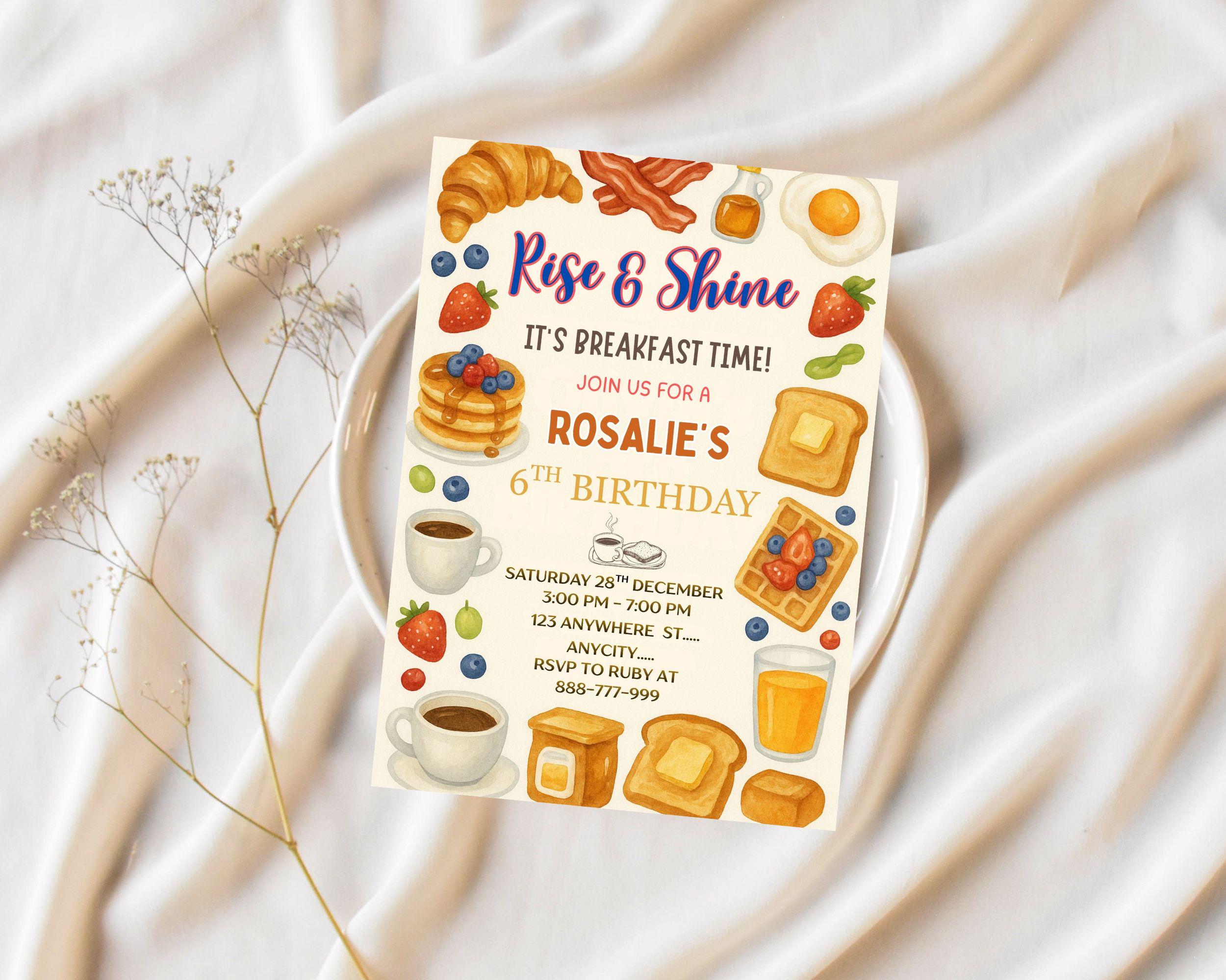 Creating Breakfast Invitation Editable Breakfast Birthday Invitation Template, Brunch Theme (digital ...