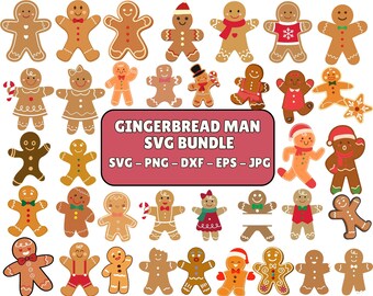 Gingerbread Man SVG Bundle, Christmas Cut Files (Digital Download)