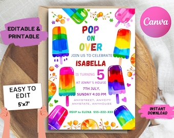 Popsicle Birthday Invitation: Summer Party, Editable 5x7 (PDF)
