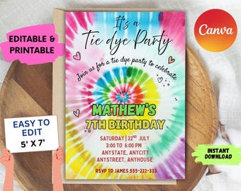 Tie Dye Popsicle Birthday Invitation: Editable Canva Template (5x7 Inches)