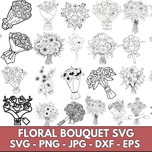 Blumenstrauß-Svg-Bundle, Blumenstrauß Png, Blumen-Svg, Hochzeit-Svg, Botanisches svg, Wilde Blumen, netter Blumenstrauß, geblümt für Cricut, Silhouette