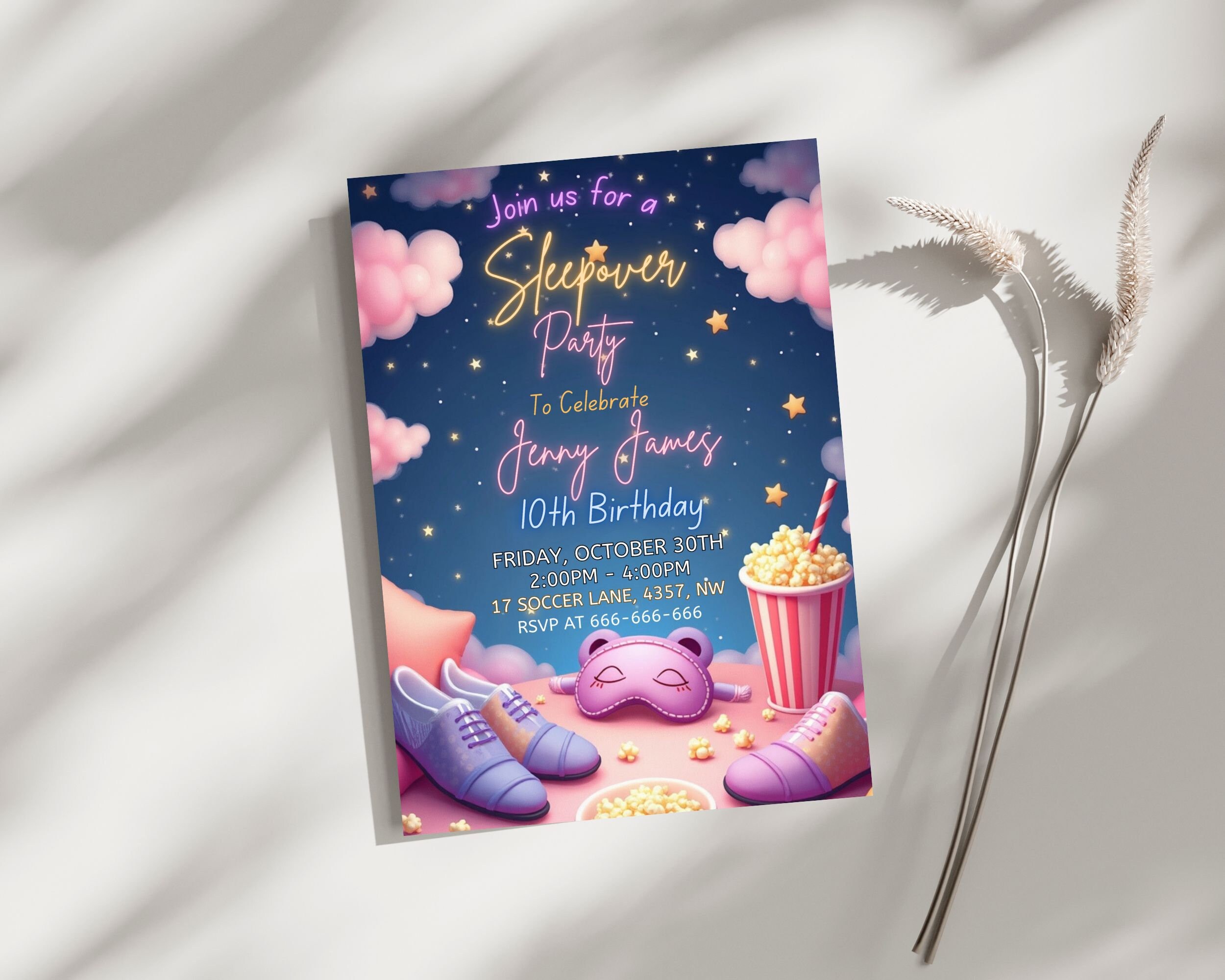 Sleepover Birthday Invitation, Printable Sleepover Invite, Slumber ...