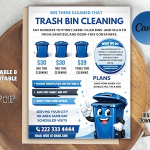 Editable Trash Bin Cleaning Flyer | Garbage Can Washing Business Template (8.5x11 Inches)