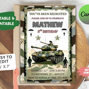 Faire-parts à une fête militaire, Faire-part d'anniversaire de l'armée, Faire-part d'anniversaire de soldat, Faire-part de l'armée, Modèle de toile modifiable