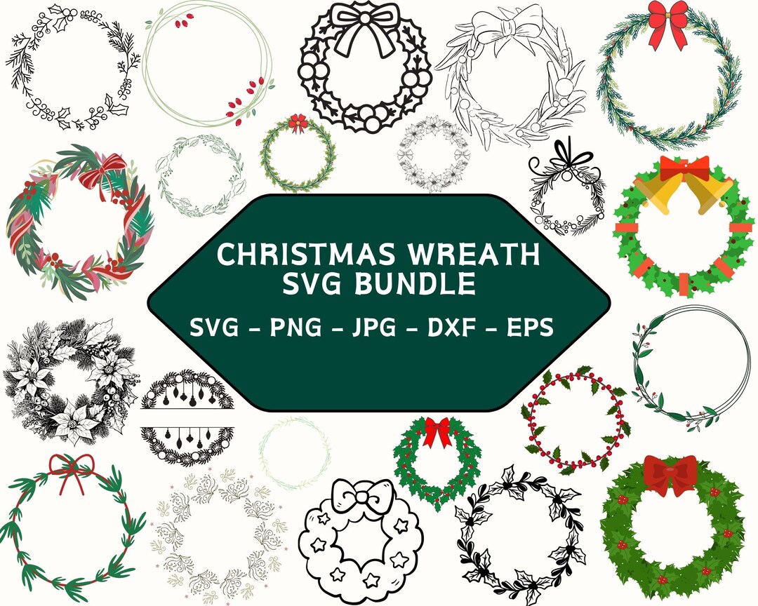 Christmas Wreath SVG Bundle: Xmas Clipart, Cricut Cut Files - Etsy