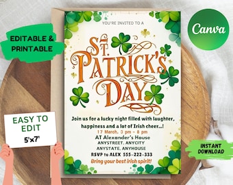 Editable St. Patrick's Day Party Invitation: Shamrock Design (Instant Download)