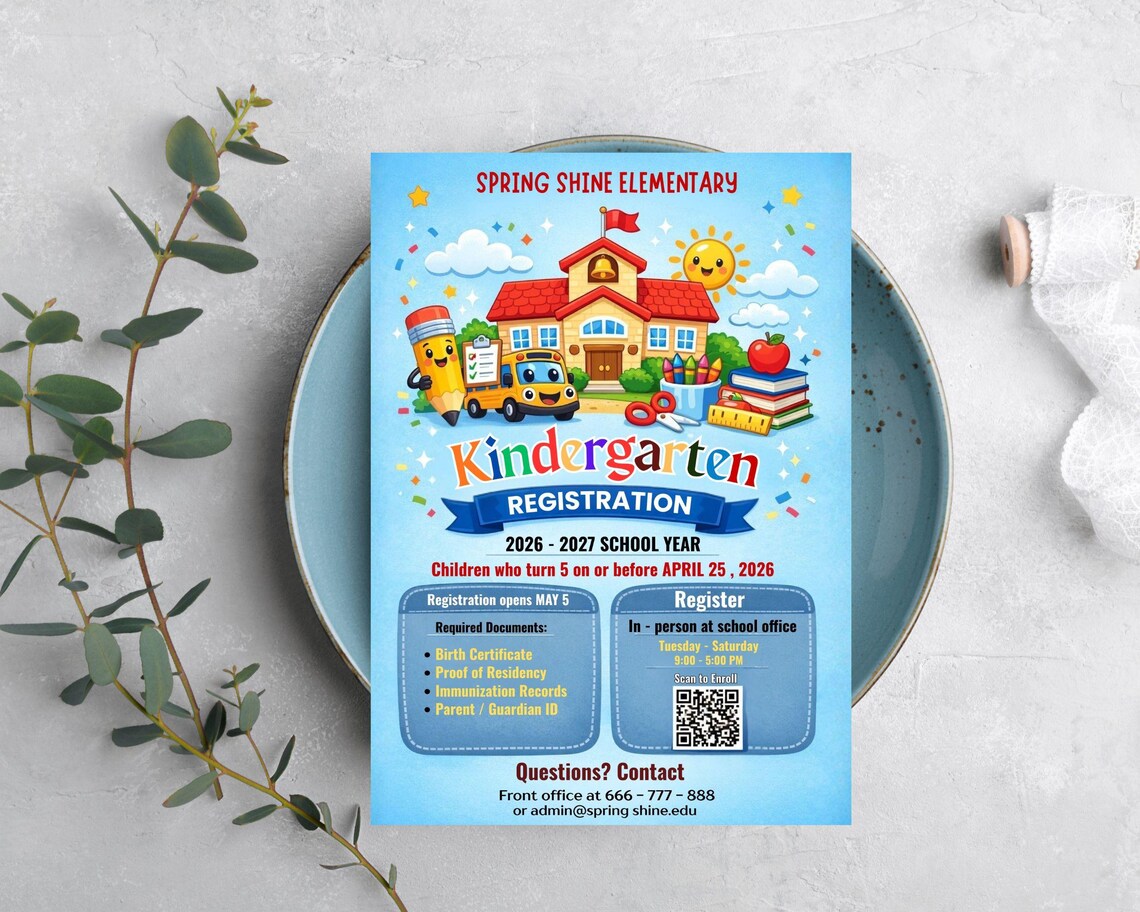 Kindergarten Registration Flyer Template | Editable School Enrollment ...