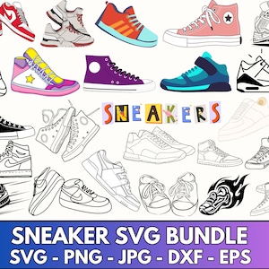 Sneaker Svg Bundle, Sneakers Svg, Running Shoes, Sneaker Clipart, Png for Sublimation, Basketball Shoes Svg Files for Cricut, Silhouette