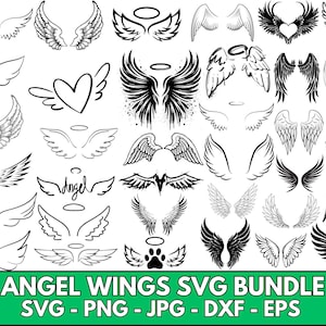 Angel Wings Svg Bundle, Angel Wings Clip Art, Wings Cut File For Silhouette, Angel Wings Bundle, Wings Svg Png Dxf,memorial svg ,rip svg