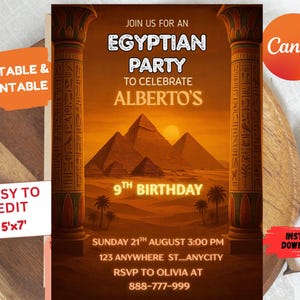 Egyptian Birthday Invitation, Ancient Egypt Party Invite, Custom Egyptian Themed Celebration Card , Egyptian Birthday Card, Printable Invite