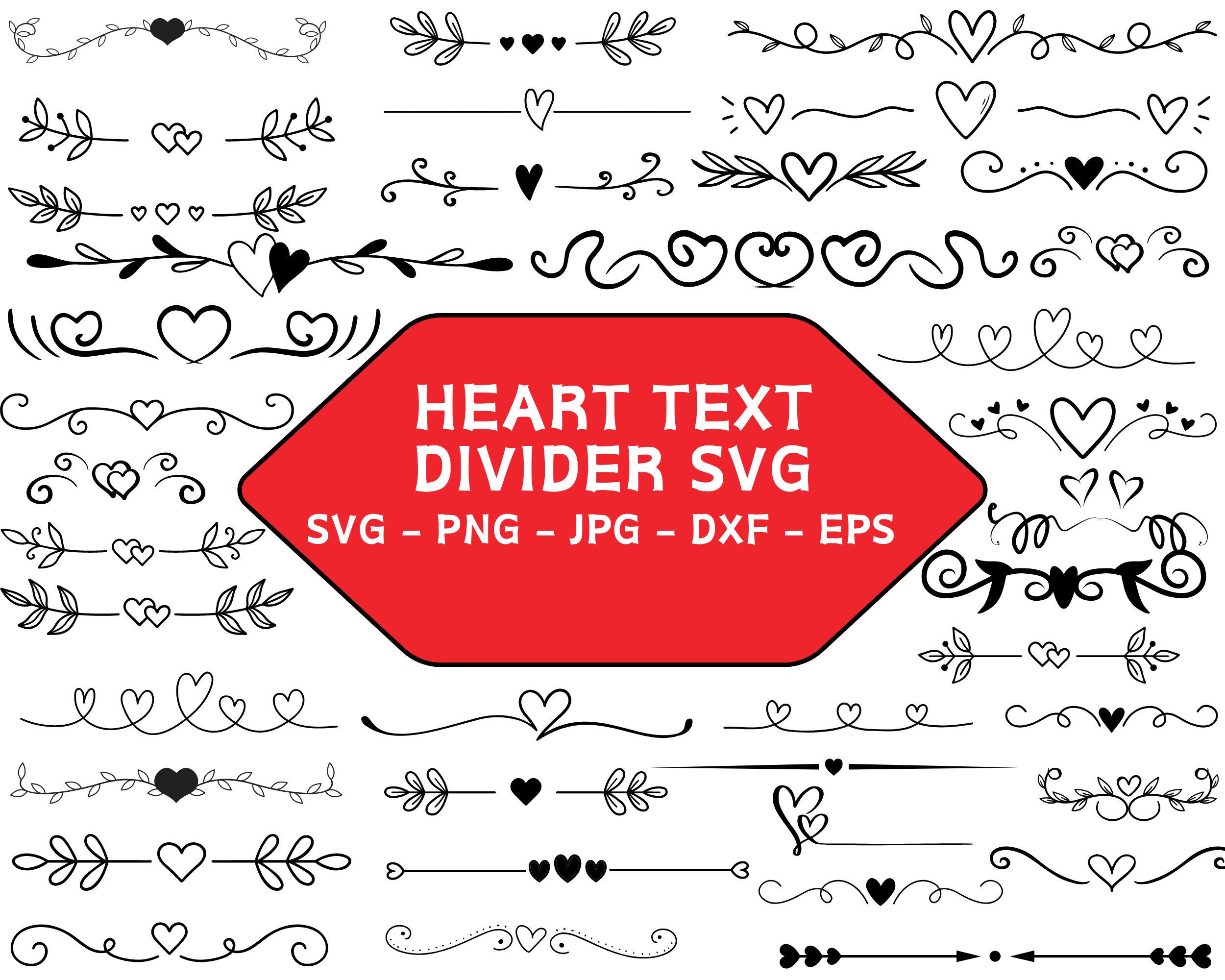 Heart Text Dividers SVG: Wedding Border Clipart (Digital Files)