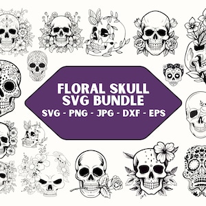 Floral skull svg, skull with flowers silhouette, skull clipart, skeleton svg, floral skeleton