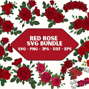 Red Rose Clipart: Floral SVG Bundle (Digital Download)