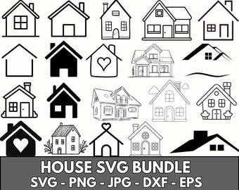 Huis SVG-bundel: bloemen, Scandinavische, Tiny House-ontwerpen (digitale download)